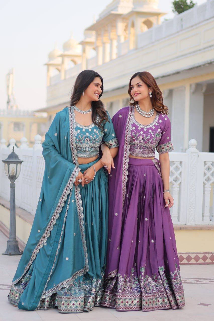 Chinon sequins work lehenga choli for women