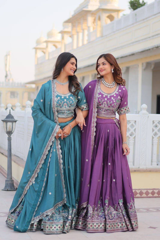 Chinon sequins work lehenga choli for women