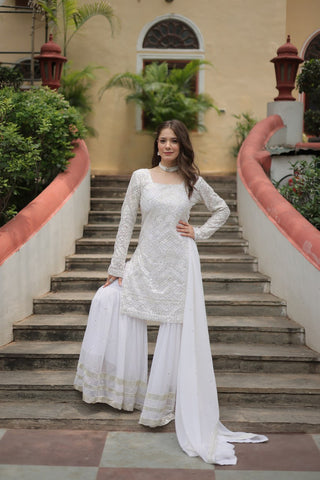 White georgette sharara suit for women price