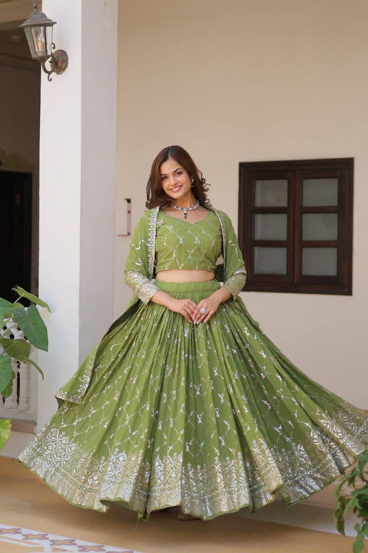 Simple green georgette lehenga choli for women
