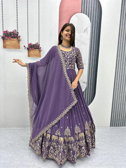 Purple color georgette gown with dupatta
