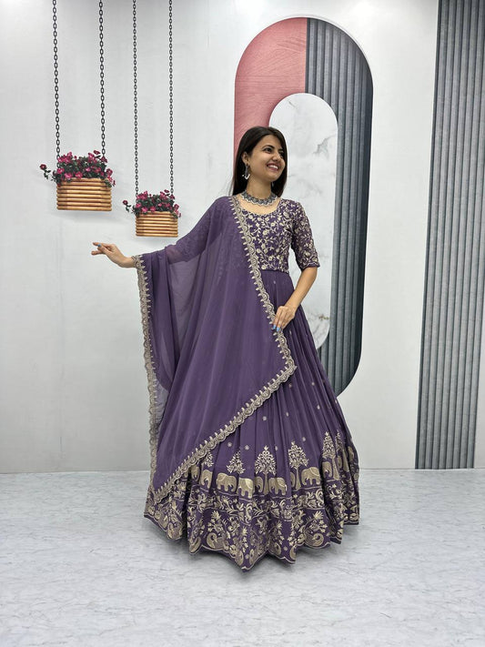 Purple color georgette gown for women
