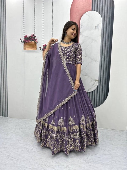 Purple color georgette gown for wedding
