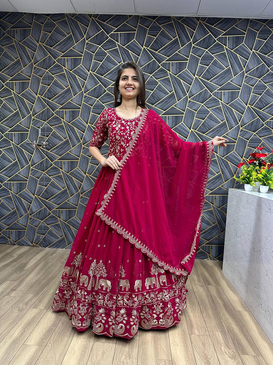 Long pink color georgette gown for women
