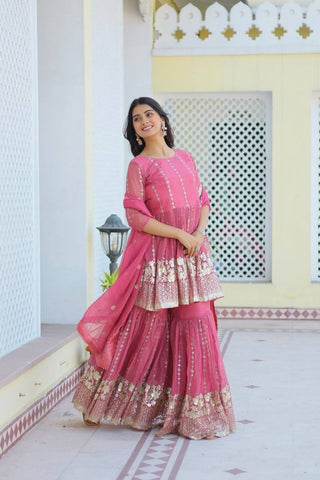 Pink color shimmer sharara suit 