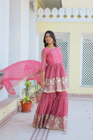 Pink pure shimmer sharara suit for women
