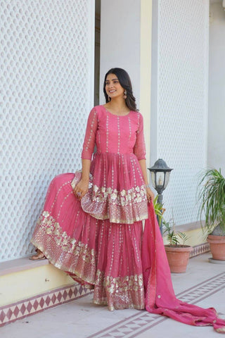 Pink color shimmer sharara suit online shopping