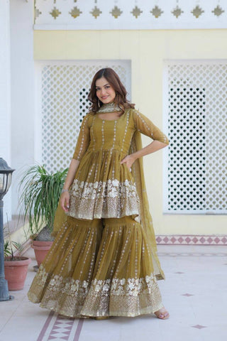 Mehndi pure shimmer sharara suit for women price
