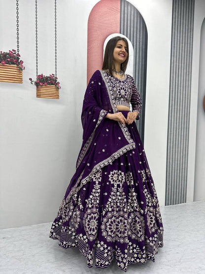 Purple color georgette lehenga choli  design look
