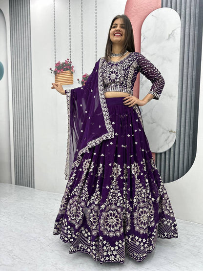 Purple color georgette lehenga choli for women online
