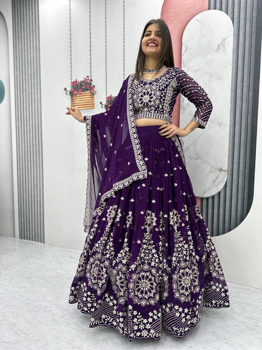 Purple color georgette lehenga choli for women online
