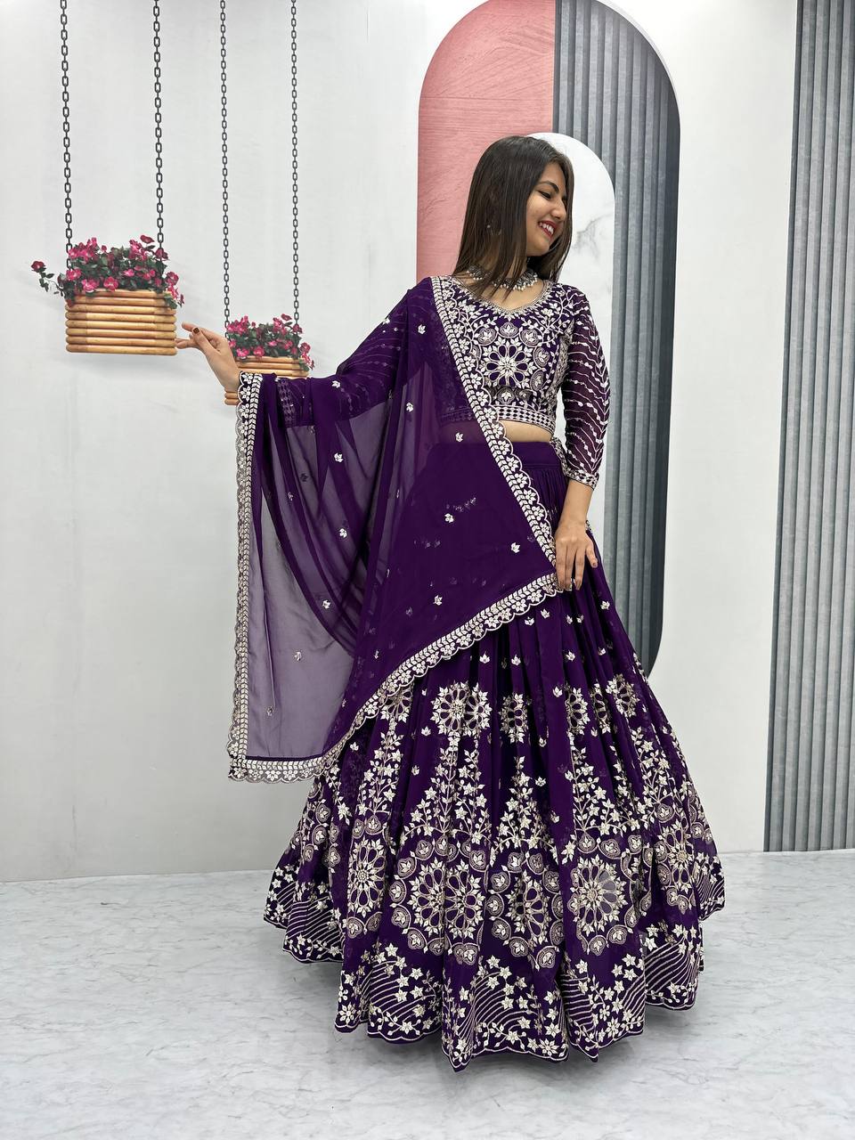 Purple color georgette lehenga choli for party