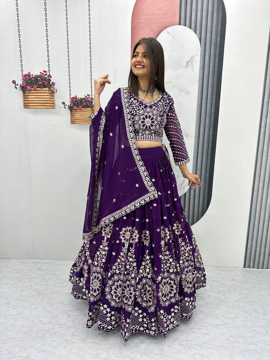 Purple color georgette lehenga choli for women price
