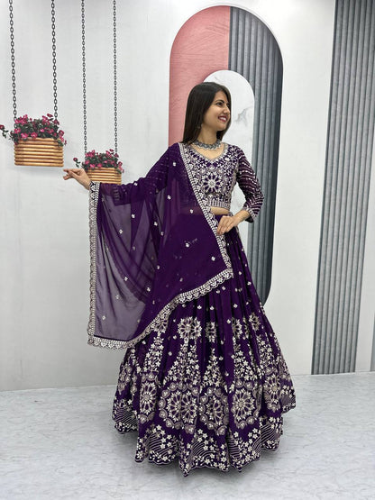 Purple color georgette lehenga choli for wedding
