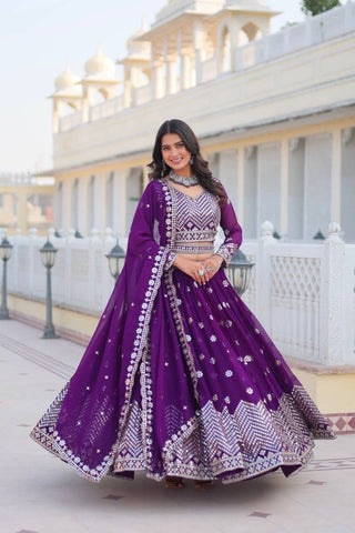 Purple color georgette lehenga choli for party wear
