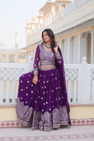 Purple color georgette lehenga choli for reception