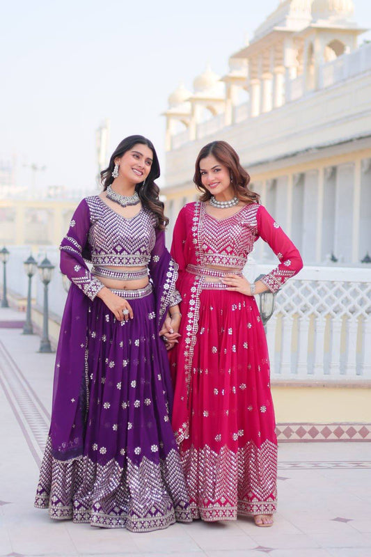 Pink georgette lehenga choli for women
