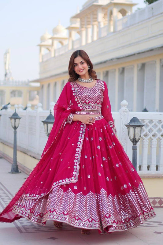 Pink georgette lehenga choli for wedding
