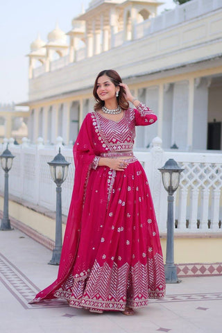 Pink georgette lehenga choli online shopping
