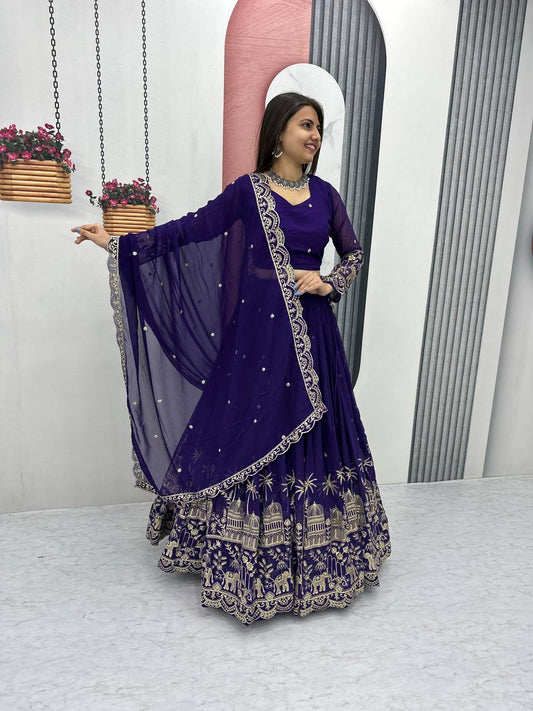 Purple color georgette lehenga choli for women 
