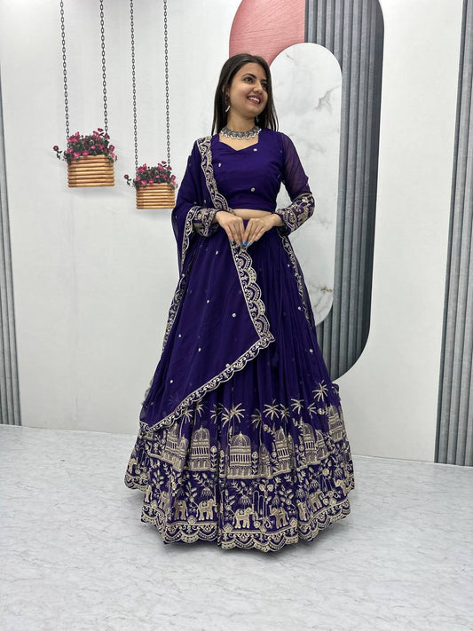 Purple color georgette lehenga choli for women online
