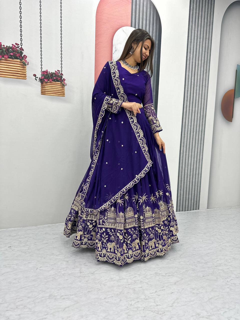 Purple color georgette lehenga choli images