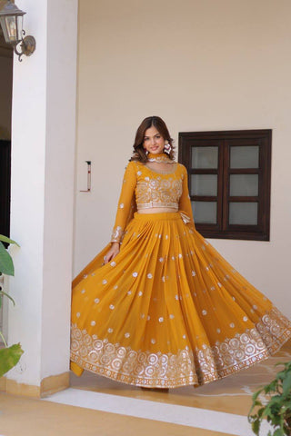 Yellow georgette lehenga choli for women
