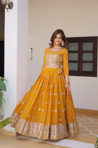 Yellow georgette lehenga choli for women online shopping
