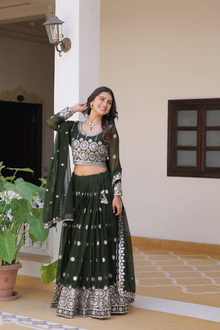 Green georgette lehenga choli for women online
