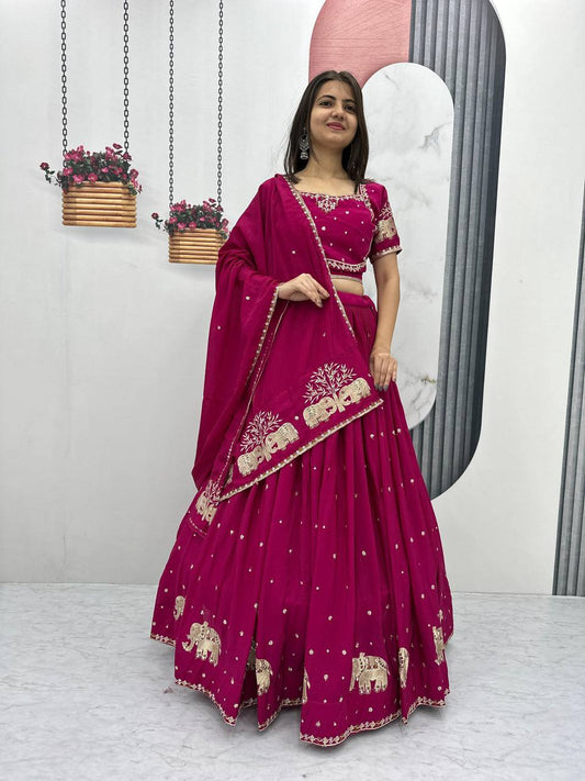 Pink color chinon lehenga choli for women