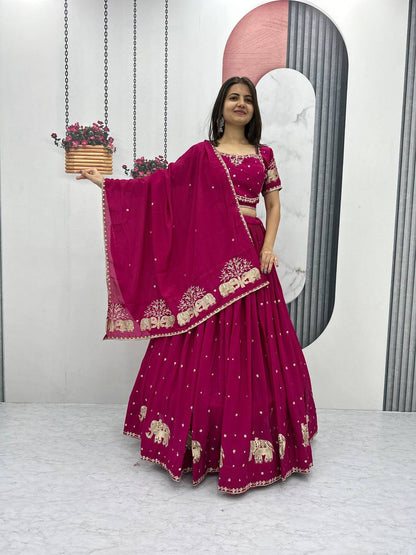 Pink color chinon lehenga choli price