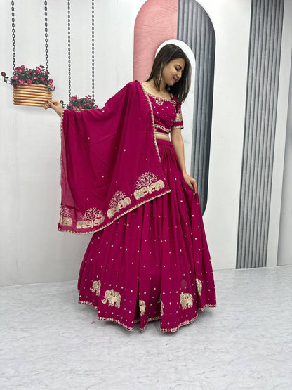 Pink color chinon lehenga choli images