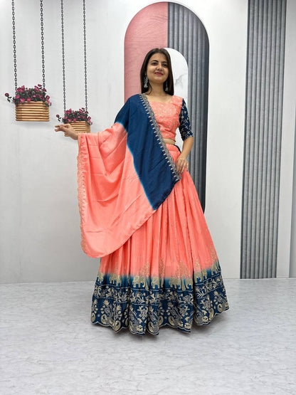 Peach color chinon lehenga choli for women