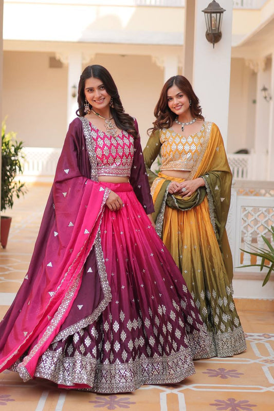 peding chinon sequins work lehenga choli 