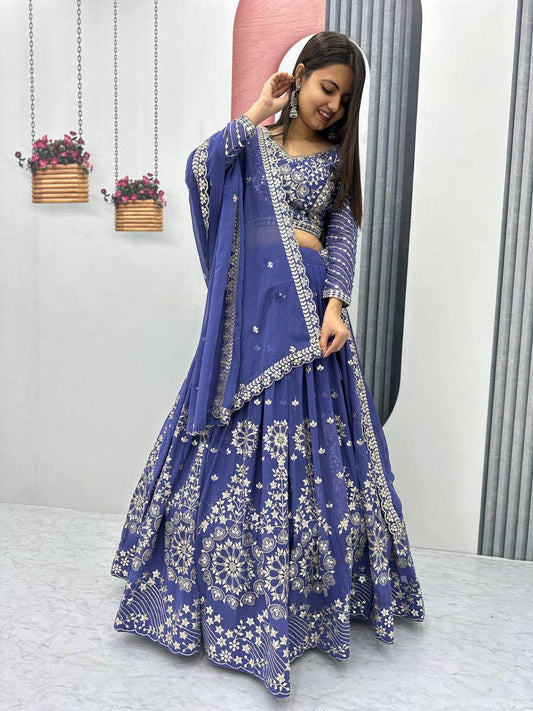 Blue color georgette lehenga choli for women online
