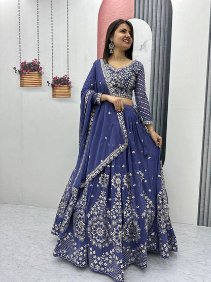 Blue color georgette lehenga choli with dupatta
