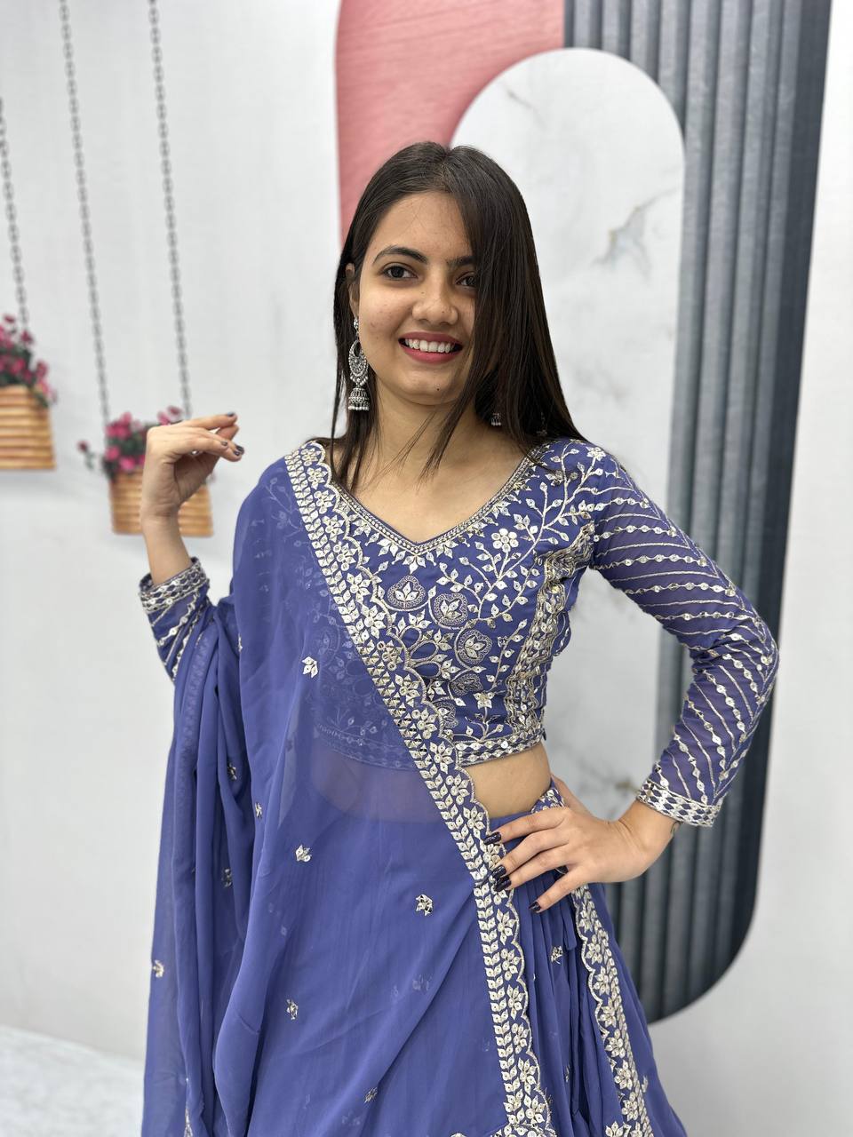 Blue color georgette lehenga choli images