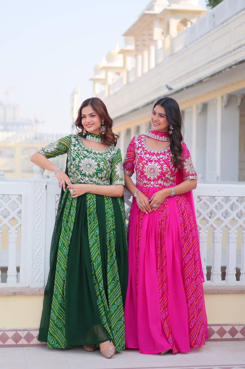 Bandhej georgette anarkali long gown