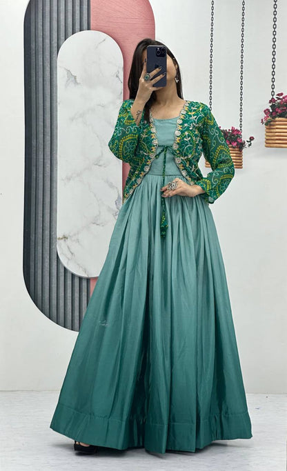Rama color chinon long gown for women