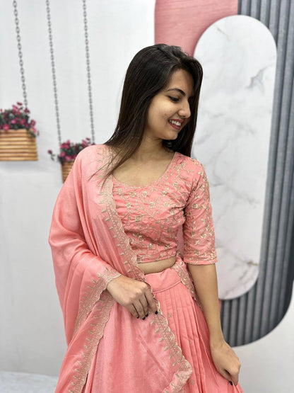 Peach color chinon lehenga choli price
