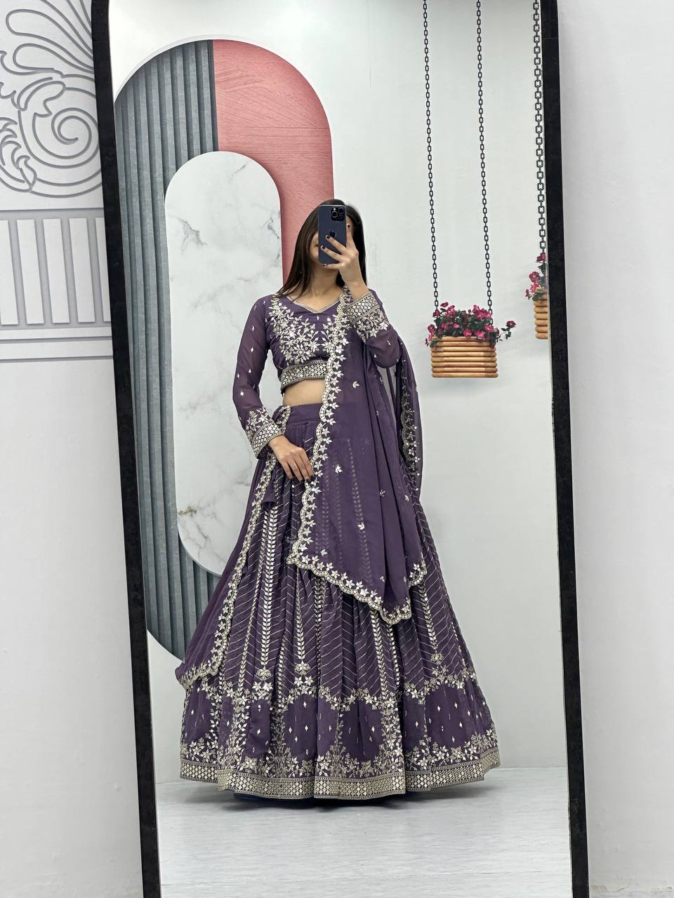 Lavender color georgette lehenga choli for wedding