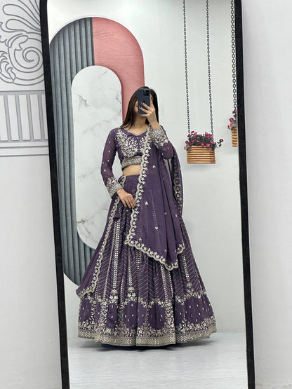 Lavender color georgette lehenga choli for wedding