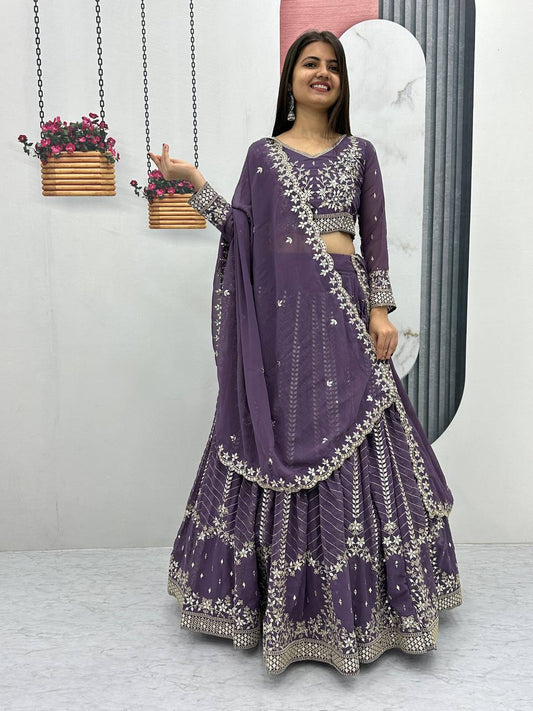 Lavender color georgette lehenga choli for women with price
