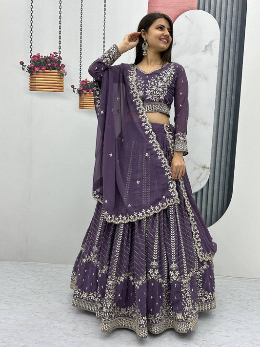 Lavender color georgette lehenga choli for women online shopping
