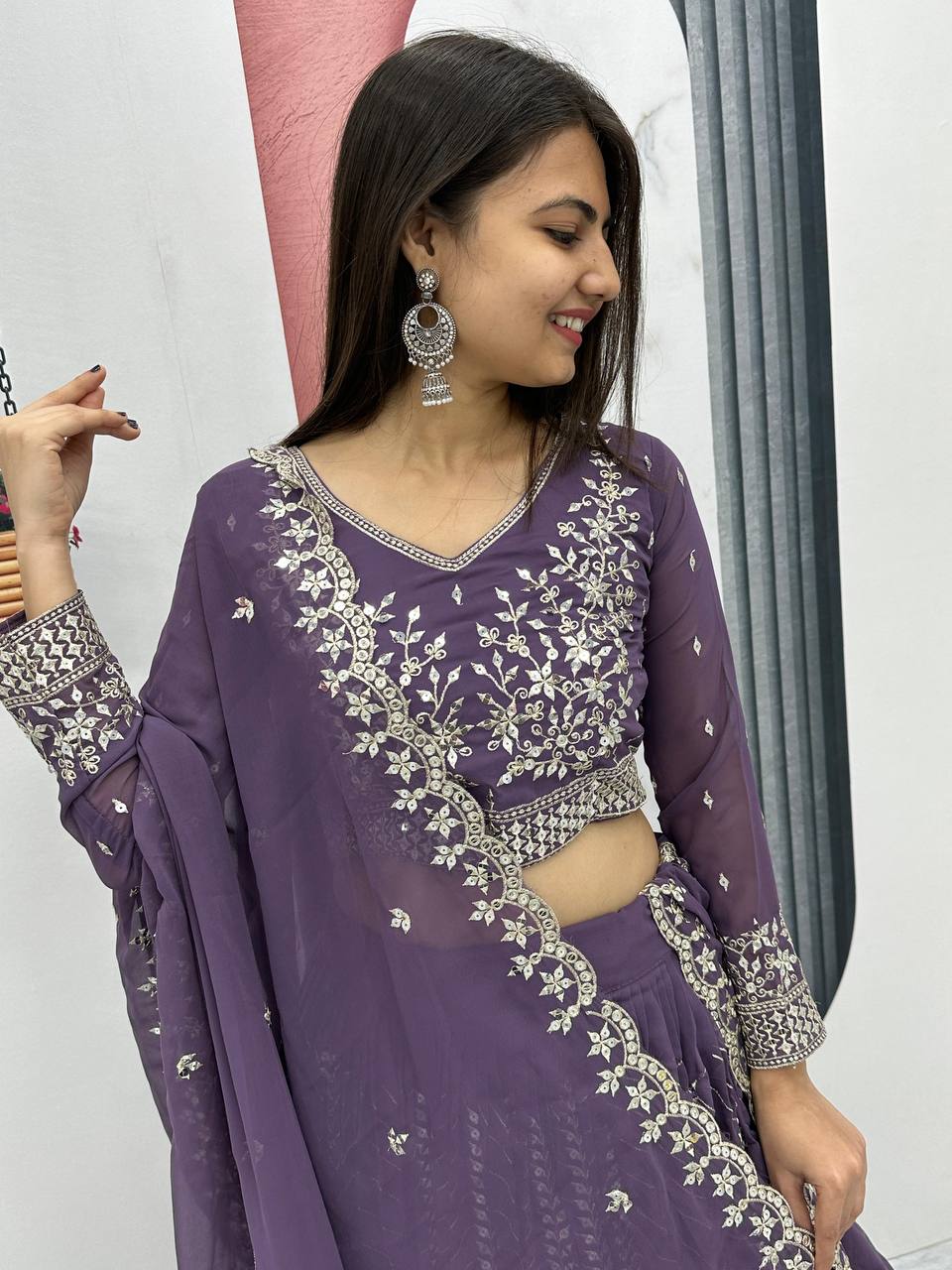 Lavender color georgette lehenga choli images