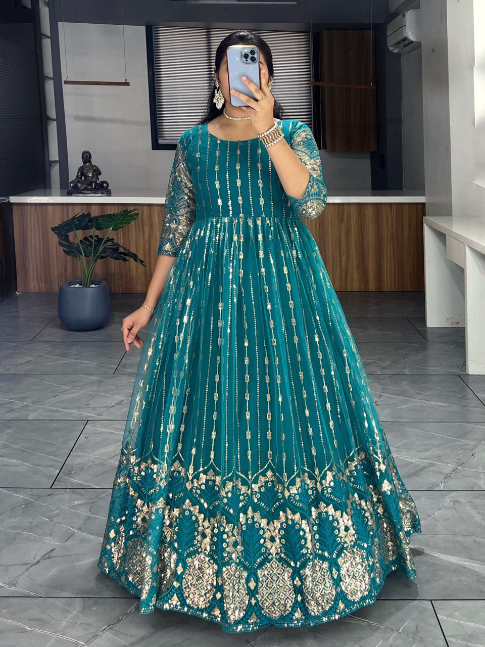 Rama color net sequins work gown images
