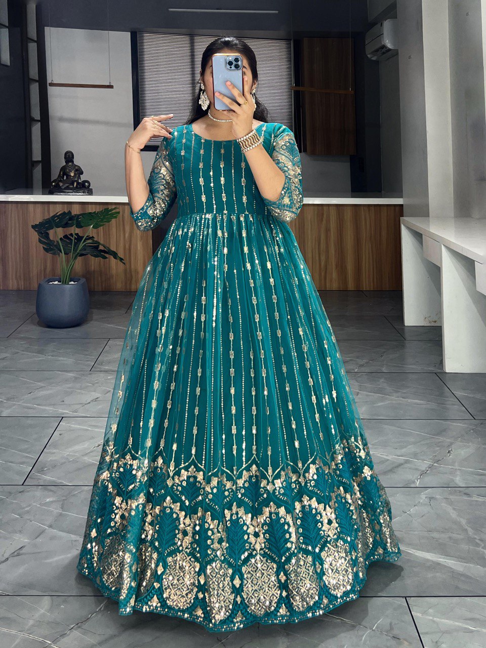 Rama color net sequins work gown online 

