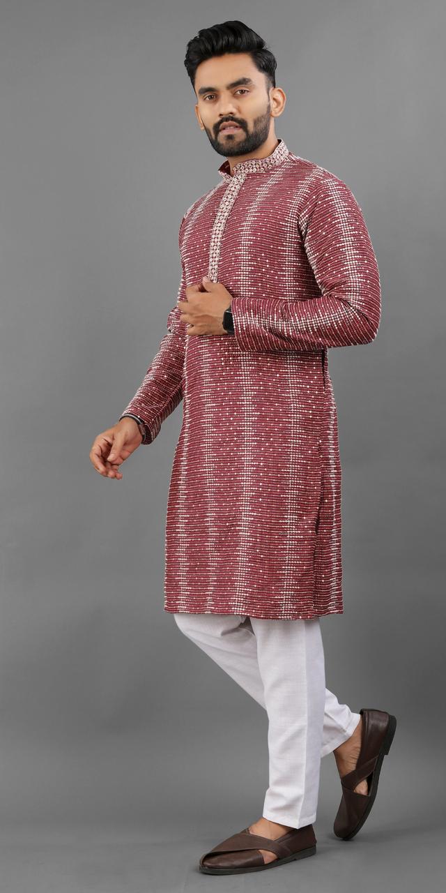 Maroon color important kurta men's for wedding