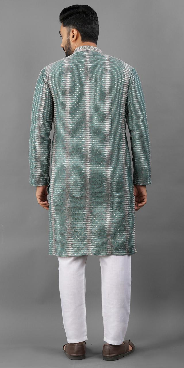 Teal green color important kurta men's  online