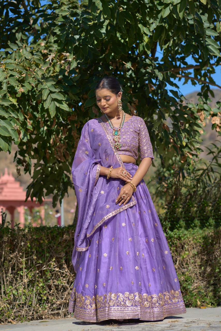 Purple color gold crush lehenga choli for wedding
